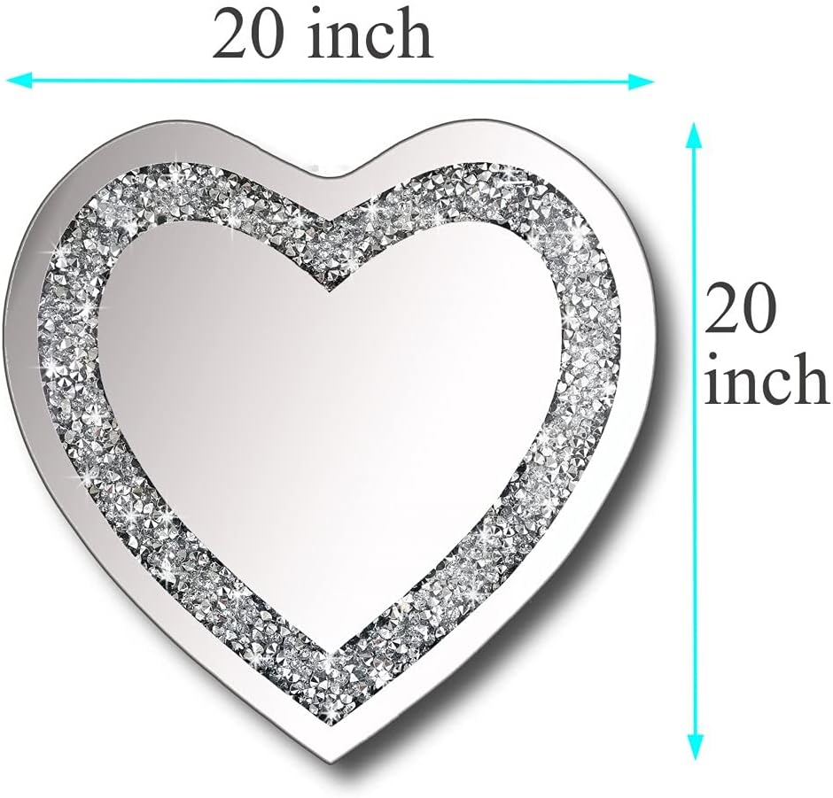 DMDFIRST Crystal Crush Diamond Heart Shaped Wall Mirror 20x20 Inch Frameless Decor Mirror