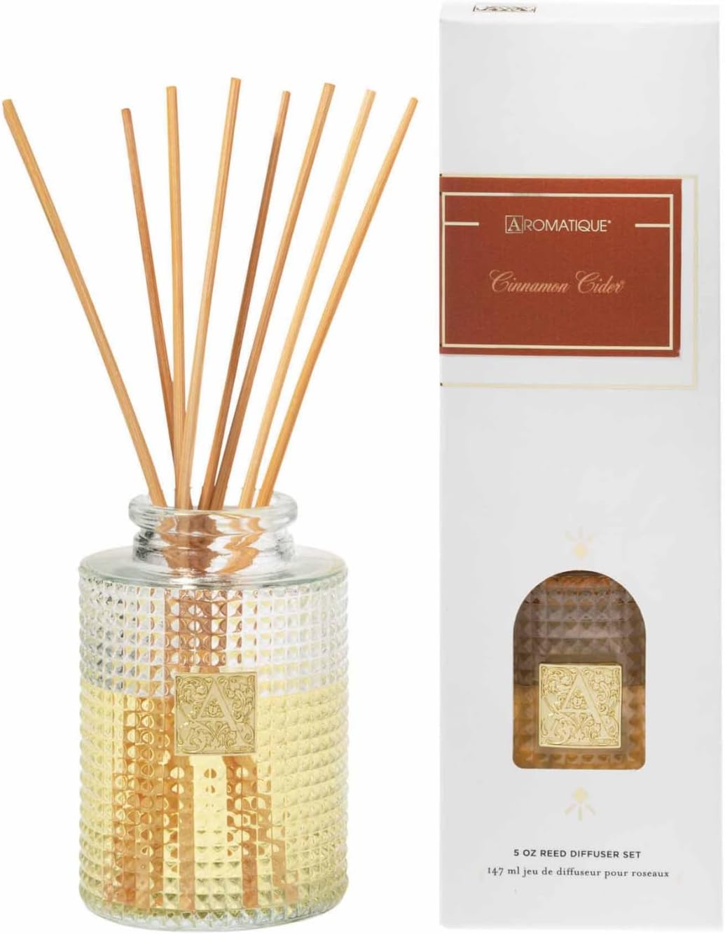 Aromatique Cinnamon Cider Reed Diffuser Gift Set Square Glass Bottle 1