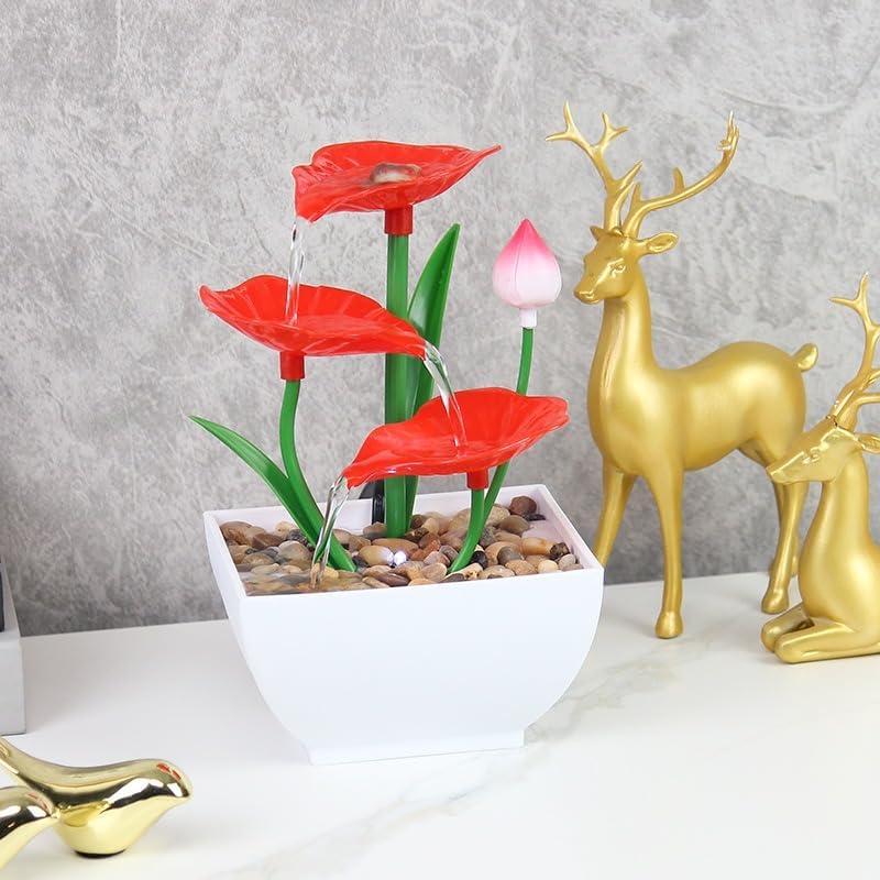USB Powered Tabletop Lotus Waterfall Fountain with Rocks