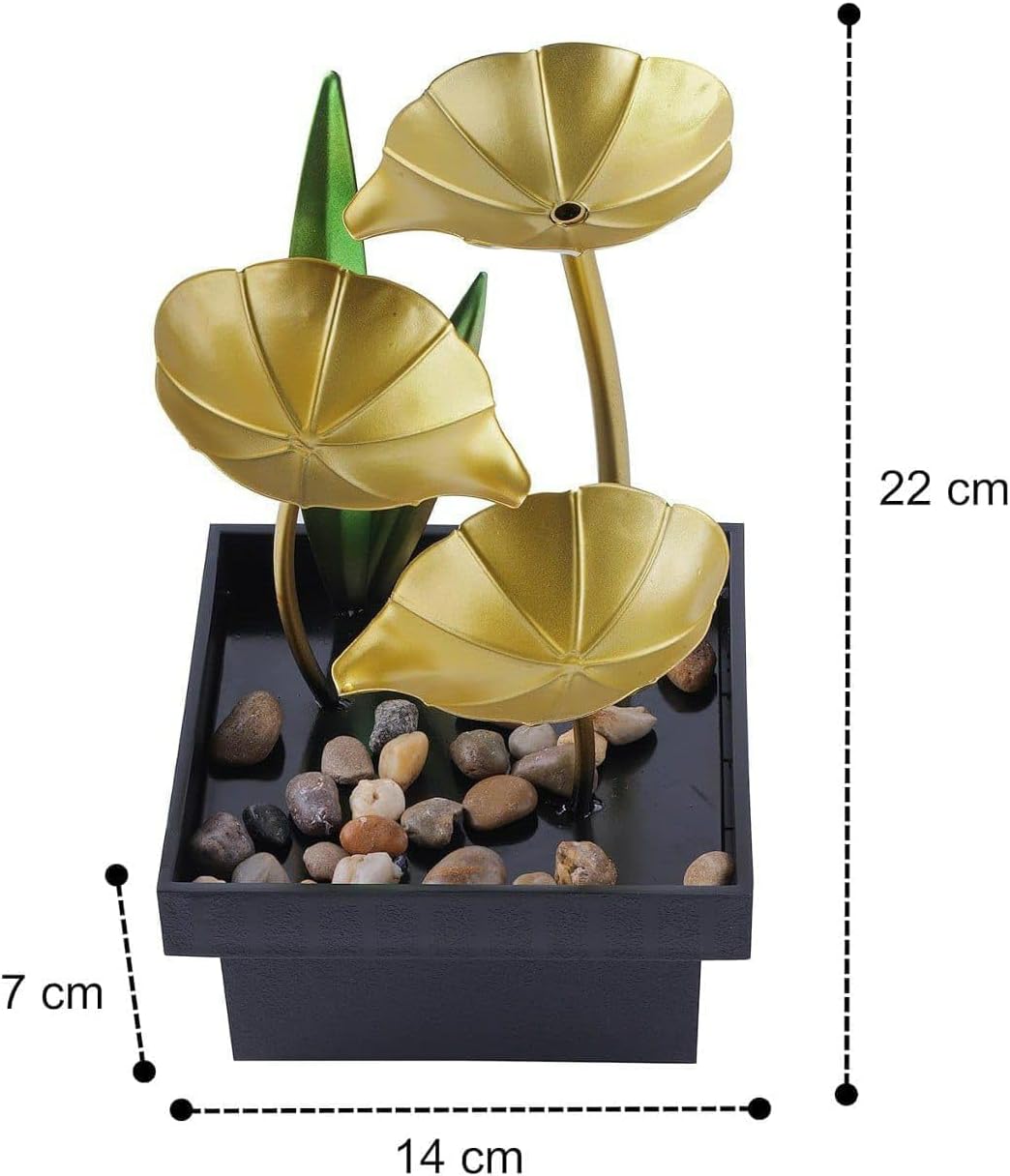 TRV Tabletop Fountain with Golden Flowers and River Rocks