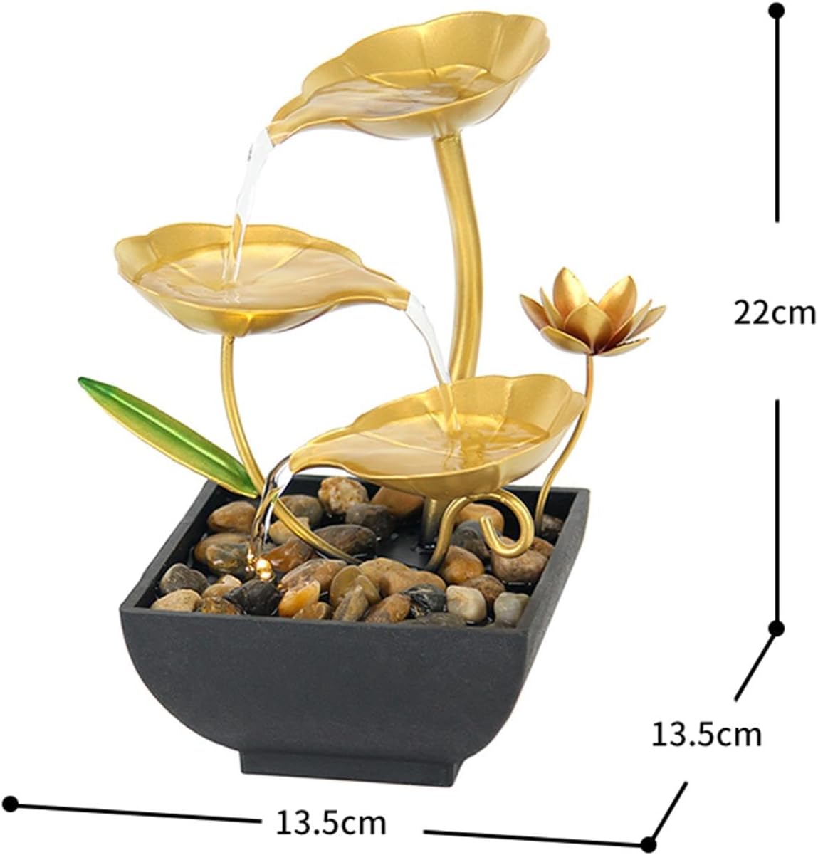 Gold 3 Tier Tabletop Water Fountain for Home Office Decor