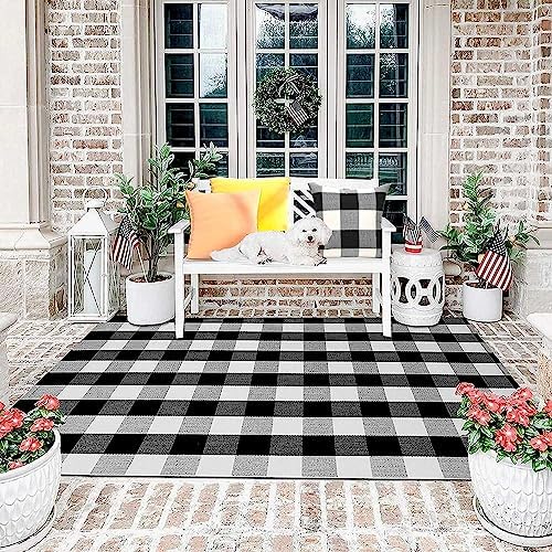 HOYIJA Buffalo Plaid Area Rug 4x6 Black White Checkered Carpet