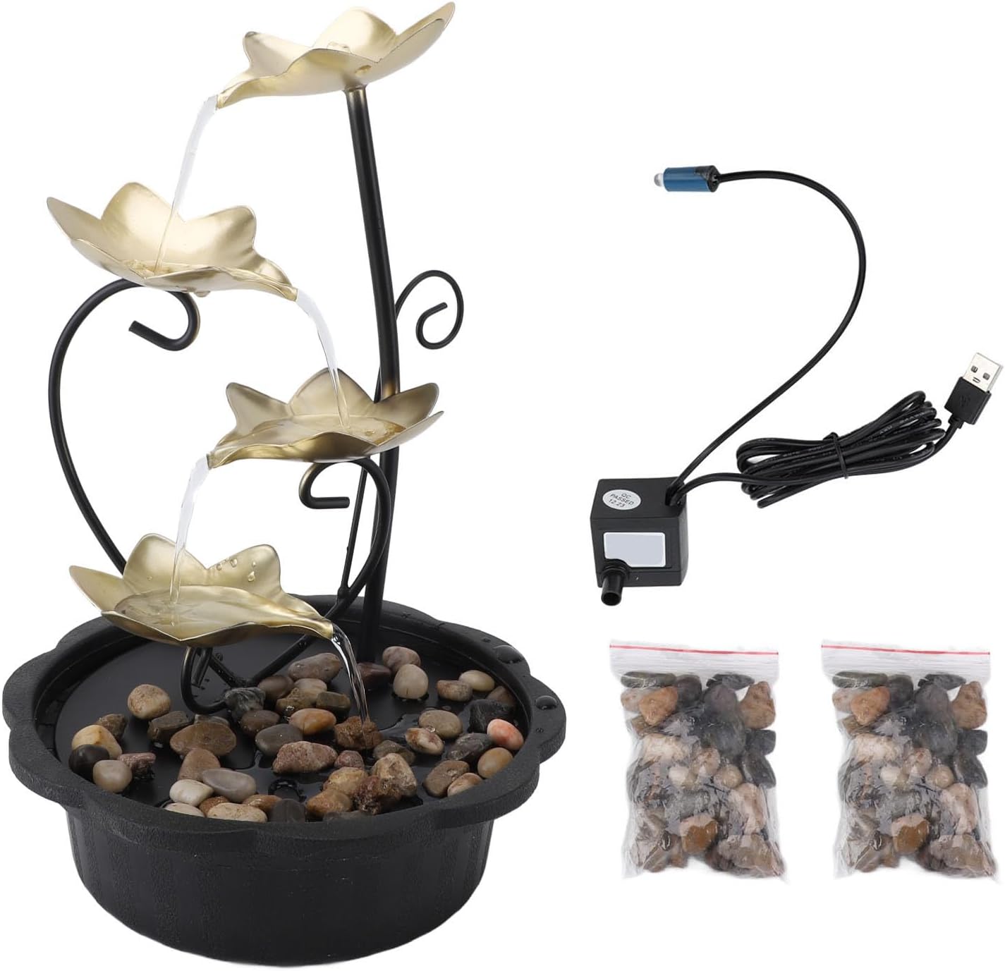 Tabletop Fountain with LED Light and 3-Tier Waterfall Design