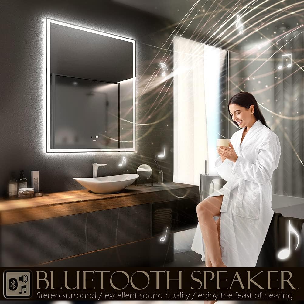 GP GANPE 32x40 Inch LED Bathroom Mirror with Bluetooth
