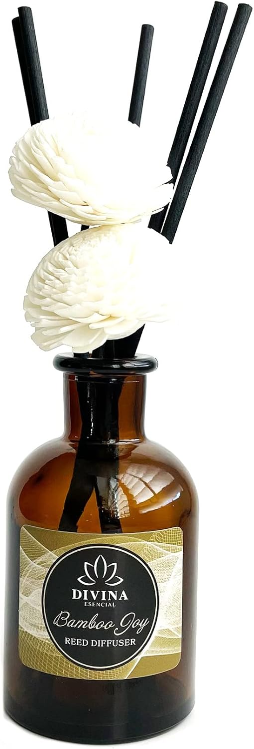 Divina Esencial Reed Diffuser Set with Bamboo Joy and Amber Glass Bottle