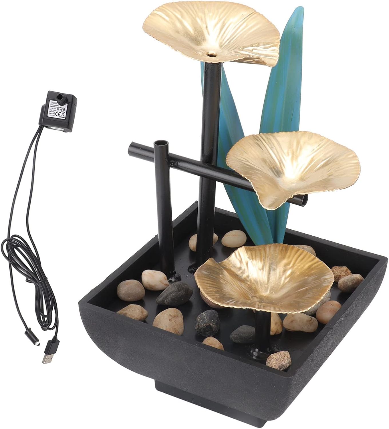 3 Tier Waterfall Tabletop Fountain with Pump and USB Power Supply