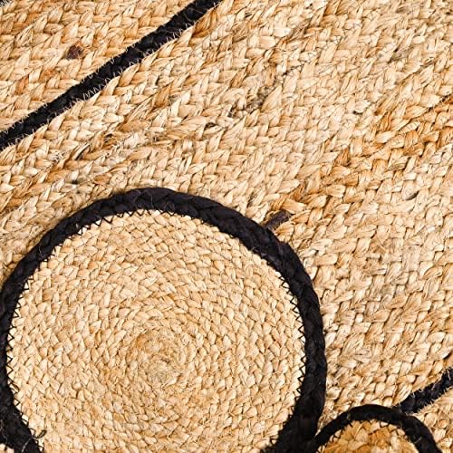 KLAVATE Scalloped Jute Area Rug Black 2x3 Feet