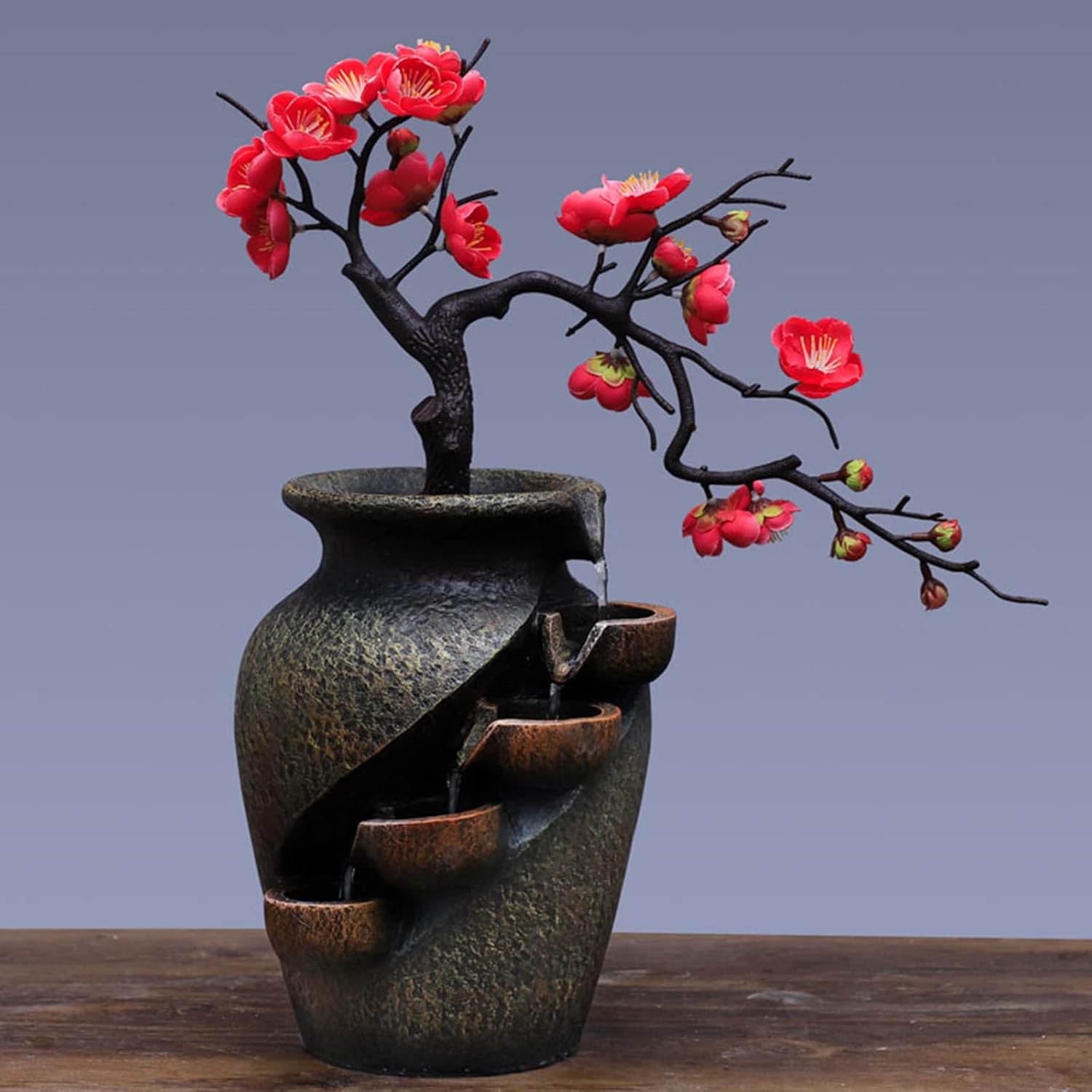 Flower Vase Waterfall Fountain Tabletop Indoor Feng Shui Decor