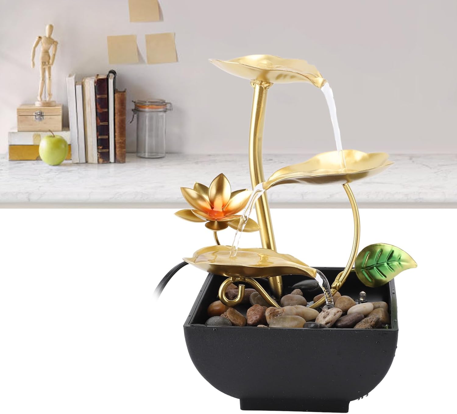 Haofy Indoor 3 Tier Leaf Fountain with LED Light and River Rocks