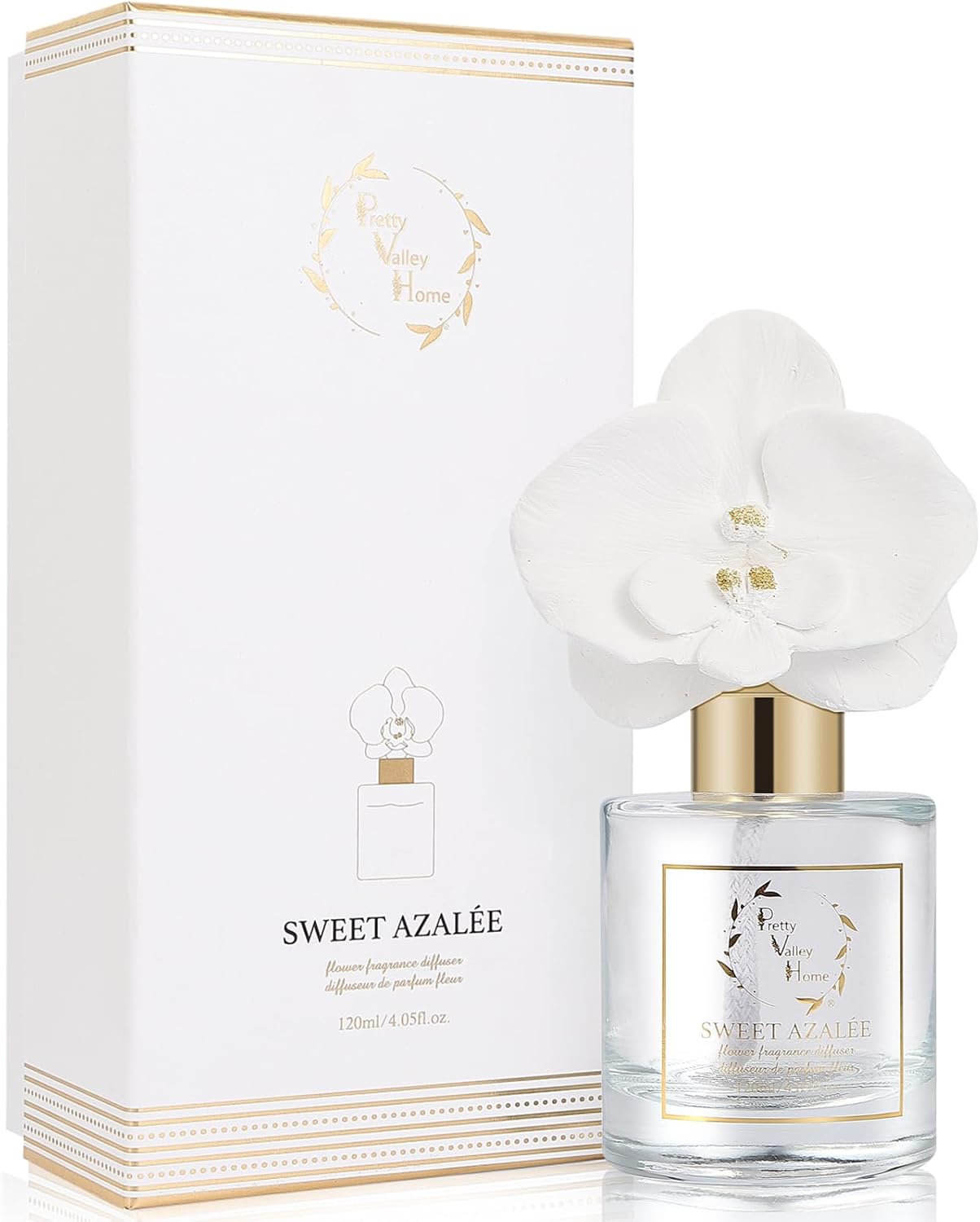 Pretty Valley Home Reed Diffuser Set Orchid Flower Oil 120Ml Gift Box for Decor