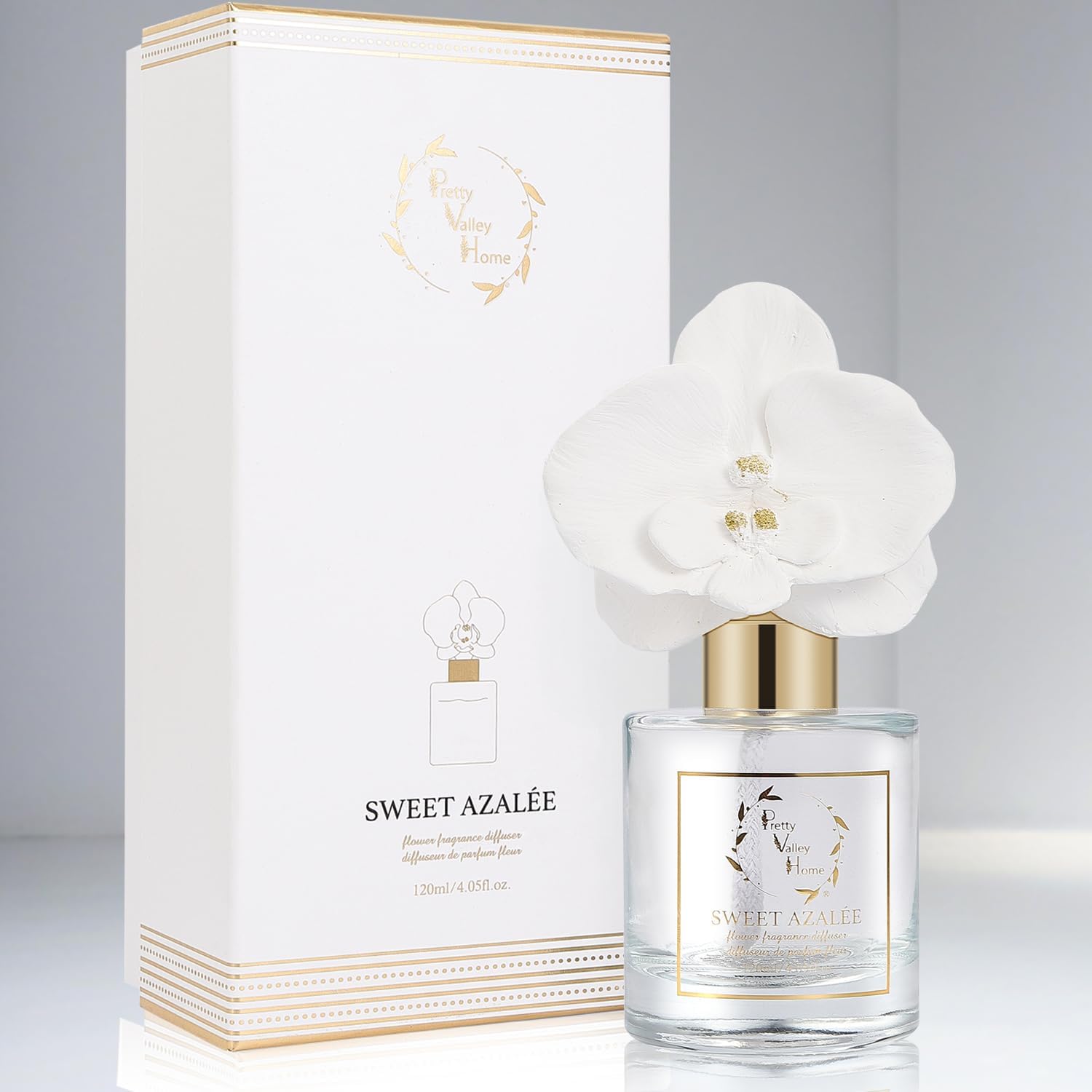 Pretty Valley Home Reed Diffuser Set Orchid Flower Oil 120Ml Gift Box for Decor