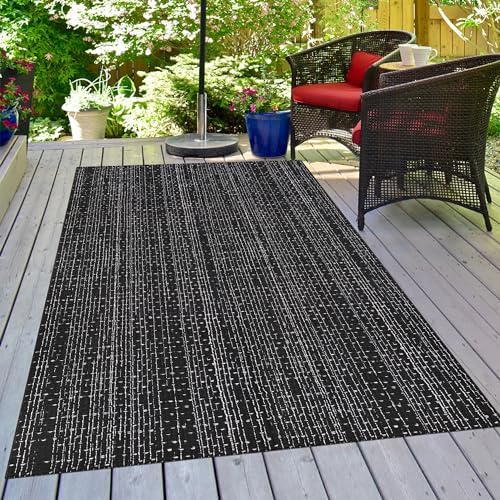 Black White 4x6 Area Rug Washable Cotton Rug with Non-Slip Pad