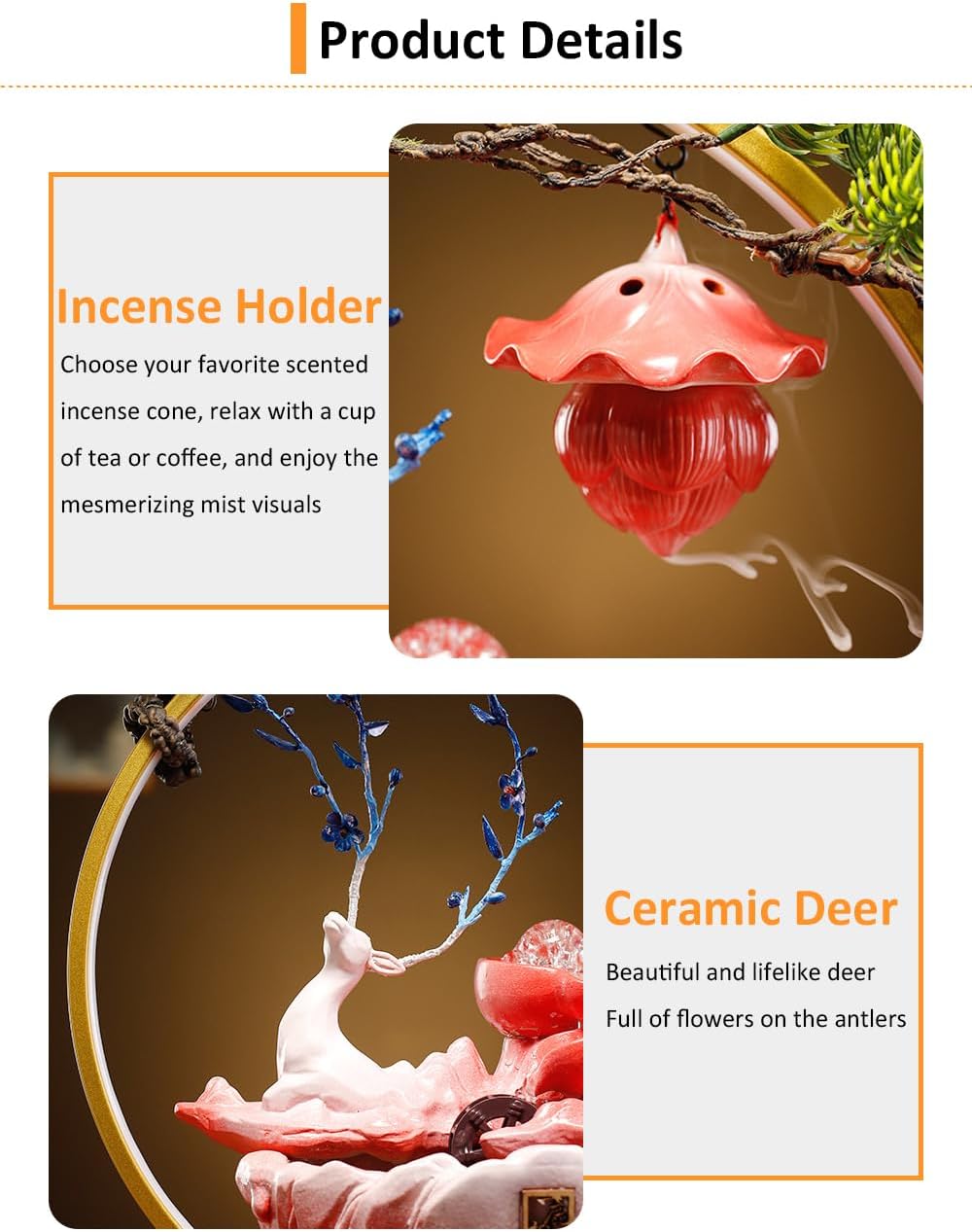 Elegant Deer Water Fountain with LED Light Mist