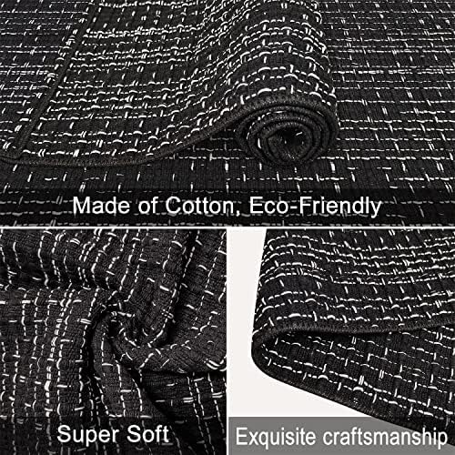 Black White 4x6 Area Rug Washable Cotton Rug with Non-Slip Pad