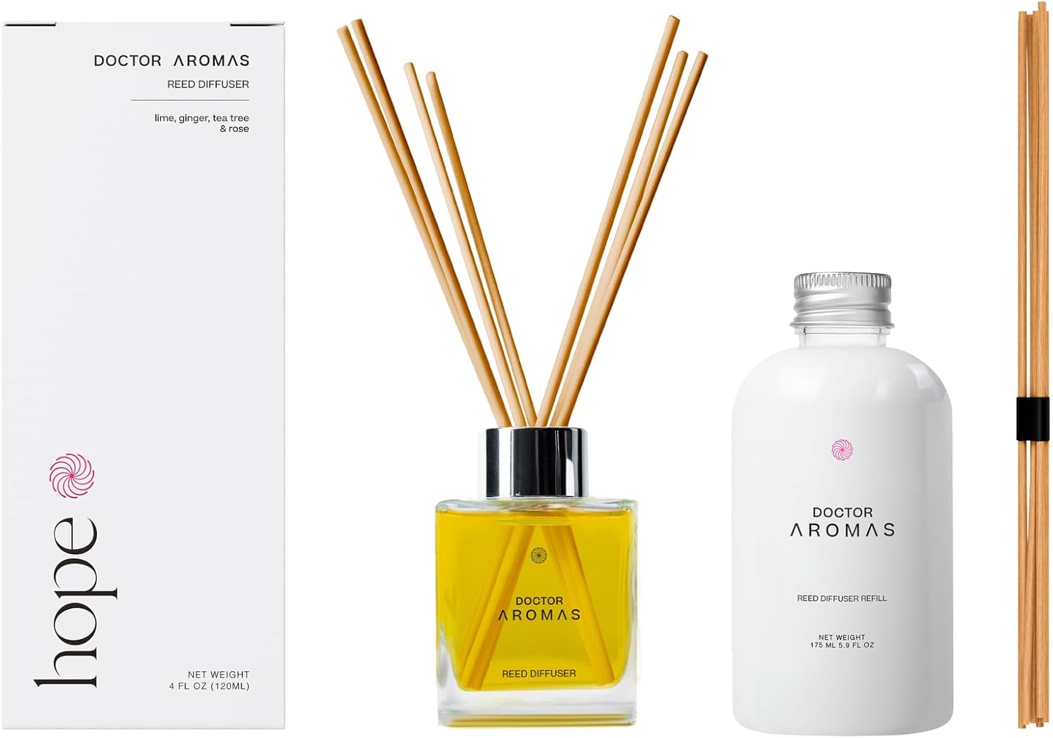 Doctor Aromas Essential Oil Reed Diffuser Set - Fresh Scent for Home and Bathroom