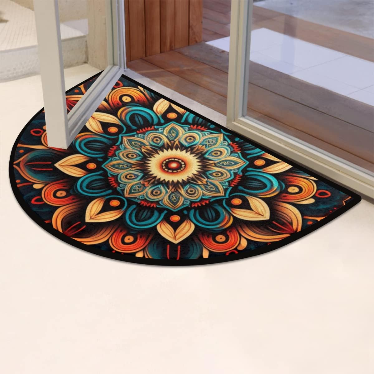 Pardick Boho Flower Half Round Entry Mat