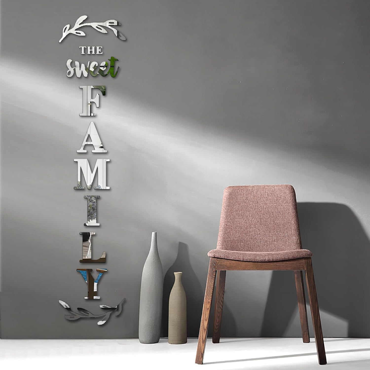 Home Wall Decor Family Letter Signs with Mirrors Stickers - Silver 68 X 18 in