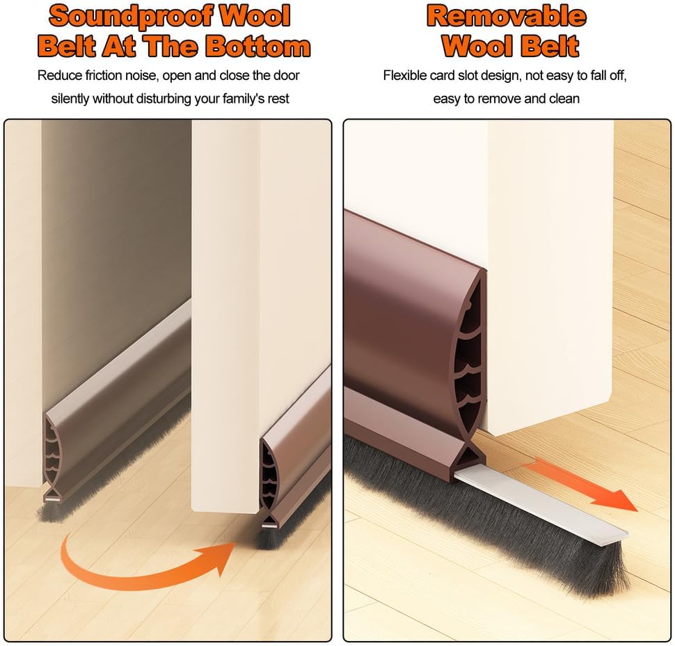 Under Door Draft Stoppers with Brush for Noise Reduction