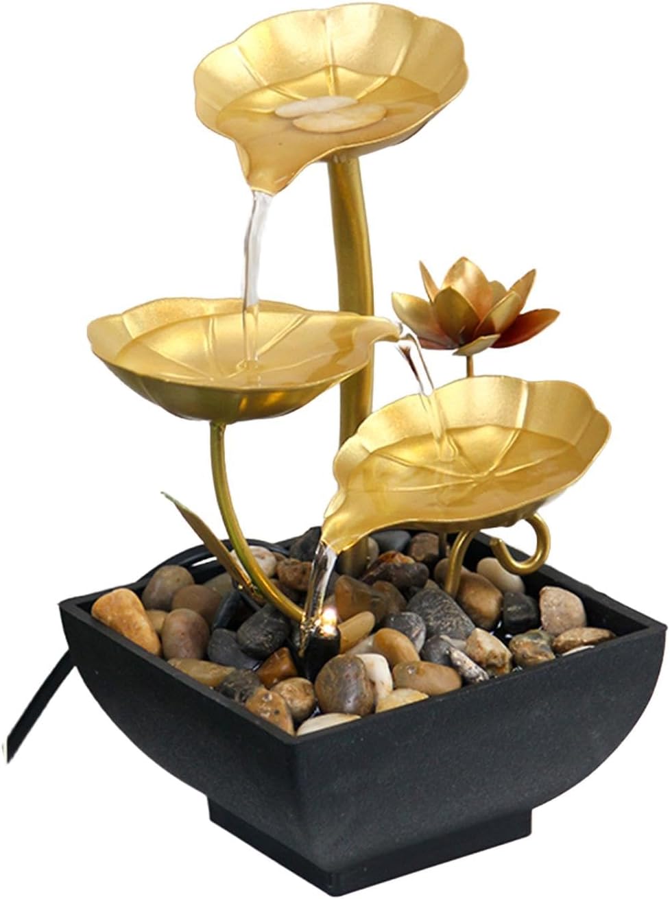 Gold 3 Tier Tabletop Water Fountain for Home Office Decor