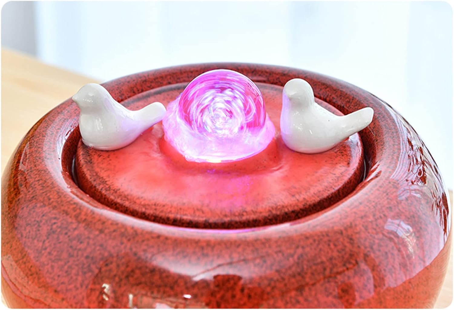 Red Ceramic Tabletop Water Fountain with LED Light
