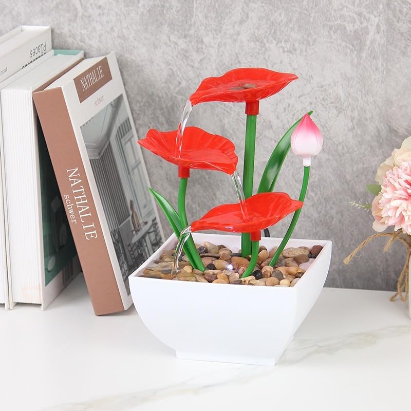 USB Powered Tabletop Lotus Waterfall Fountain with Rocks