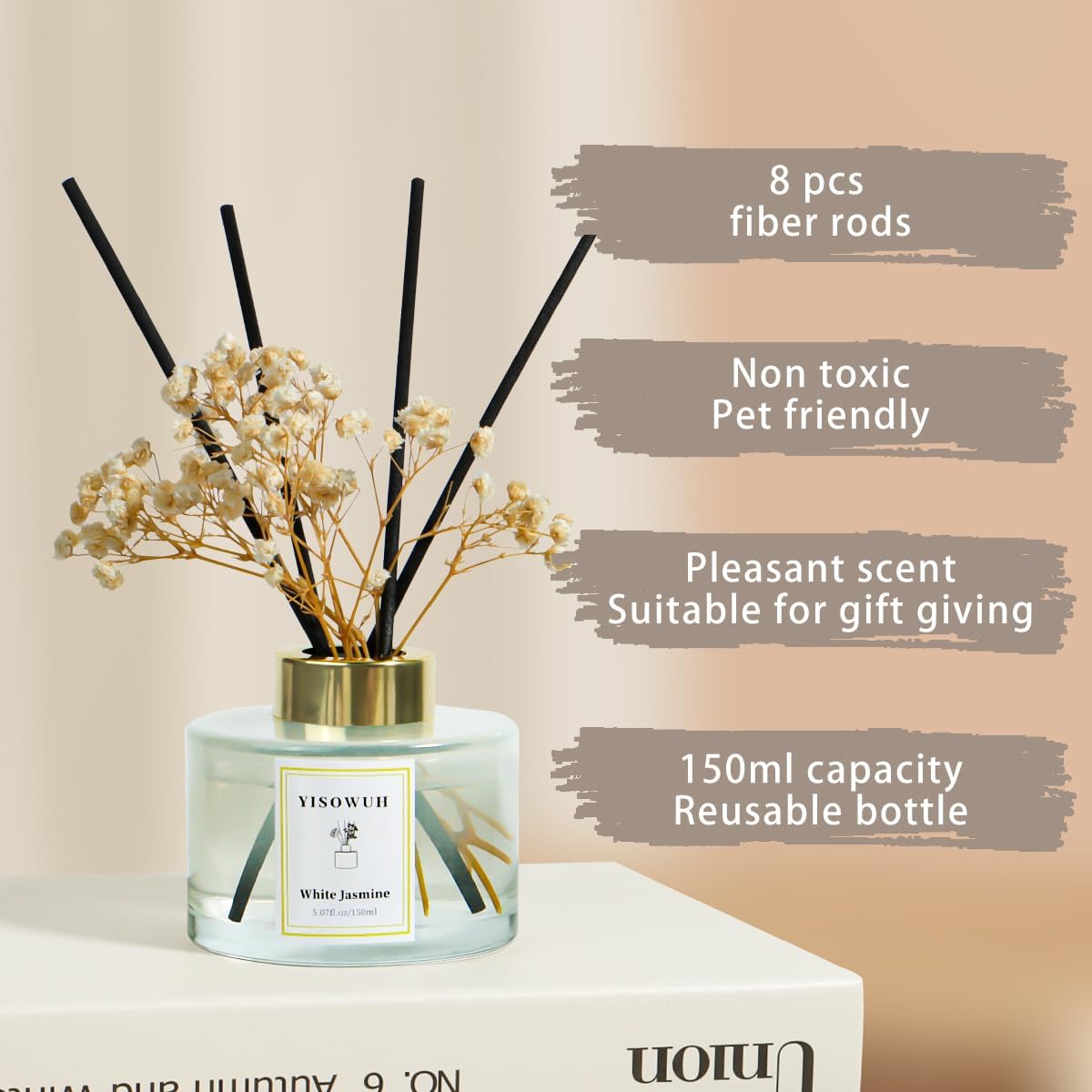 White Jasmine Reed Diffuser Set with 8 Sticks