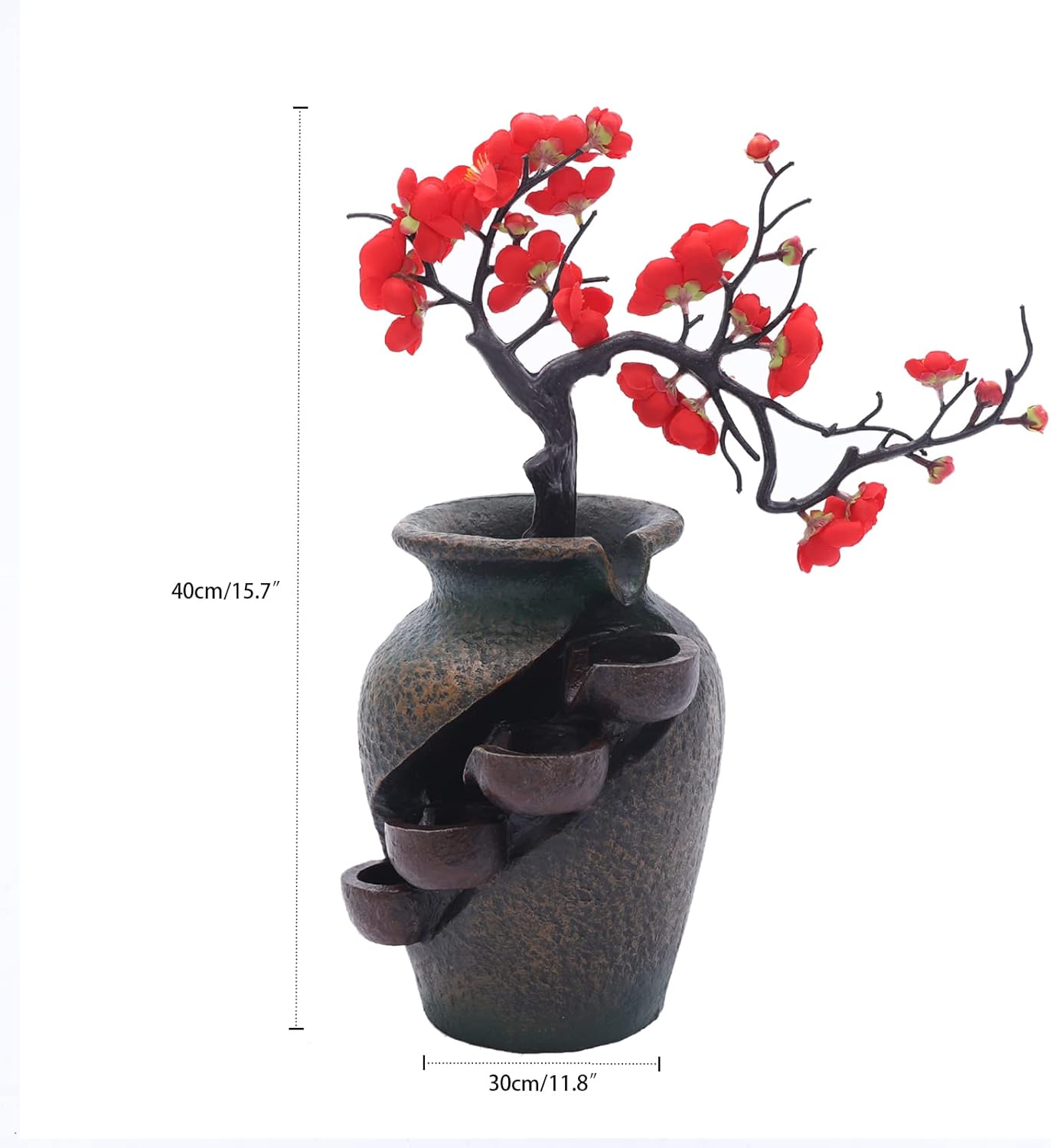 Flower Vase Waterfall Fountain Tabletop Indoor Feng Shui Decor