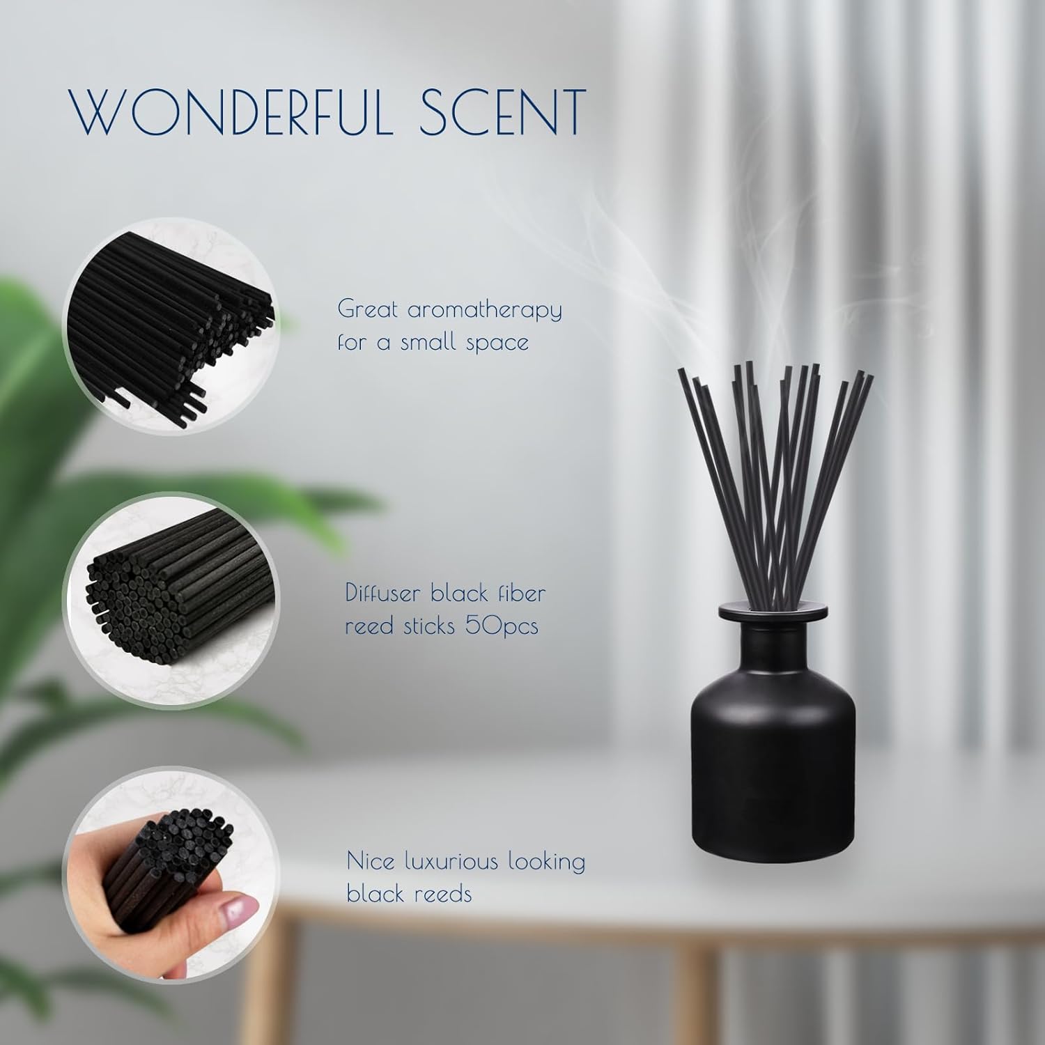 HOSSIAN 50PCS Black Fiber Reed Diffuser Sticks