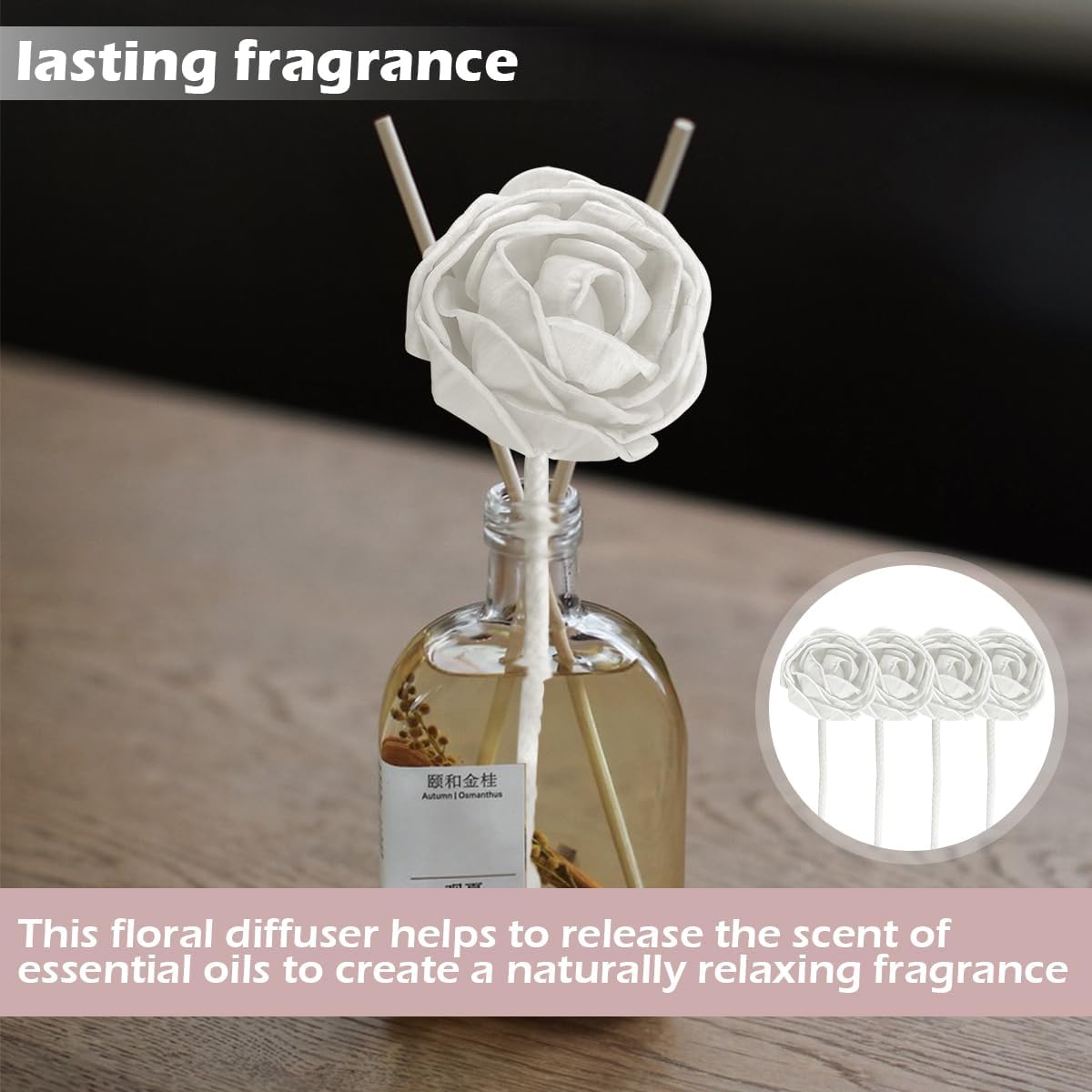 DOERDO 4Pcs Flower Aroma Diffuser Set with Rope