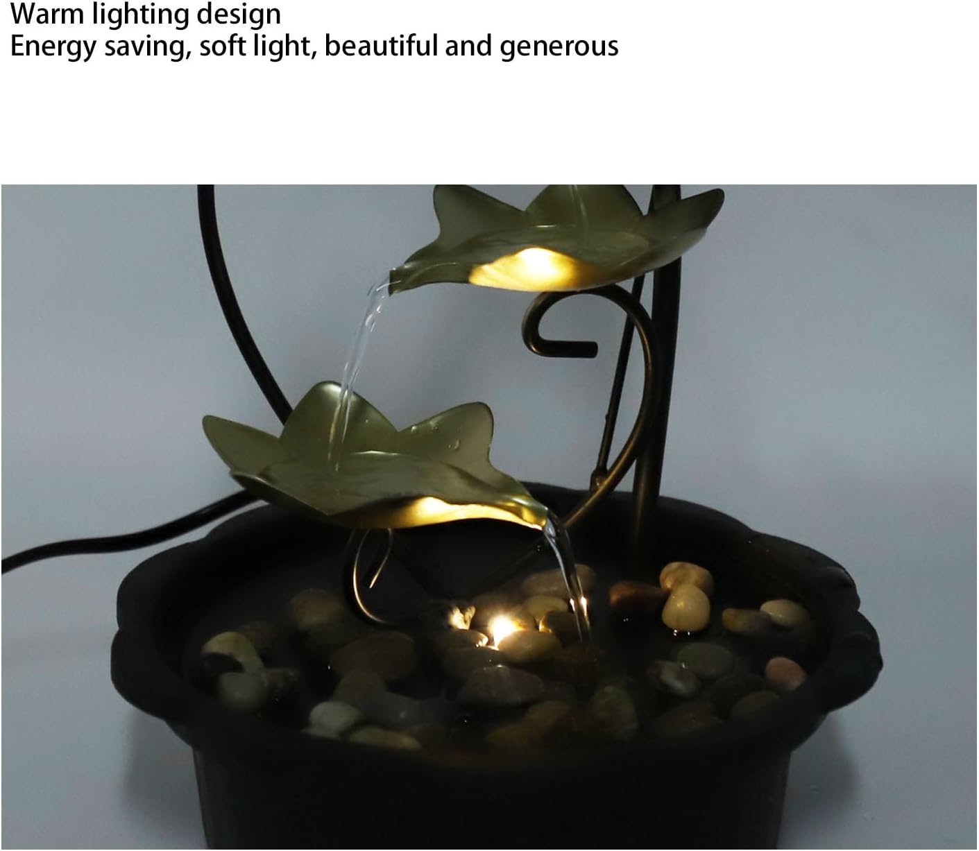 Tabletop Fountain with LED Light and 3-Tier Waterfall Design