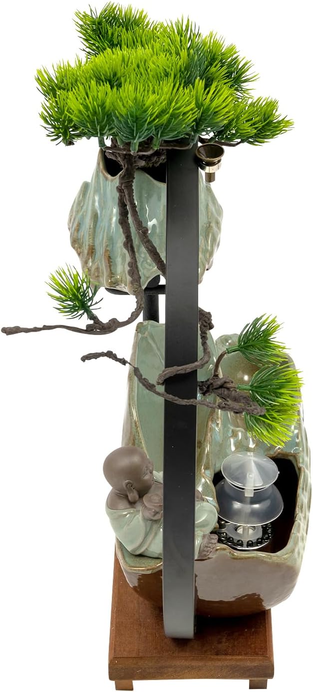 Big Fountain for Table Top - Indoor Waterfall with LED Light and Fake Plants