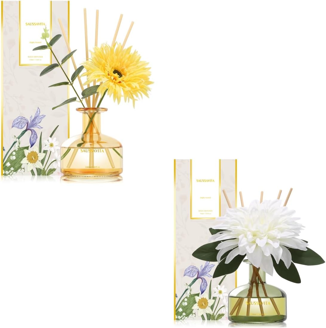 Saussavita Reed Diffusers Set 710 Oz with 7 Sticks Apple Blossom and Unfettered Dew Scent