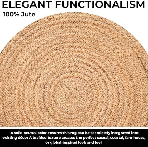 Bedding Craft 3 Ft Round Jute Area Rug Natural Yarn Handwoven