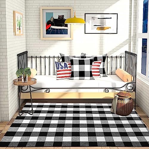 HOYIJA Buffalo Plaid Area Rug 4x6 Black White Checkered Carpet