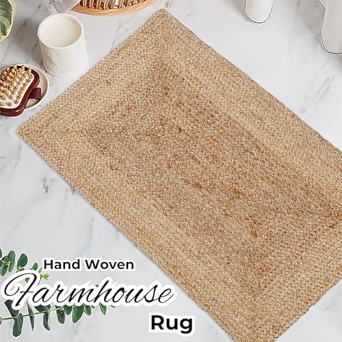 Jute Rug - Handwoven Natural Braided Reversible Rug for Living Room Kitchen Entryway Farmhouse Rustic Decor 24x36 Inch