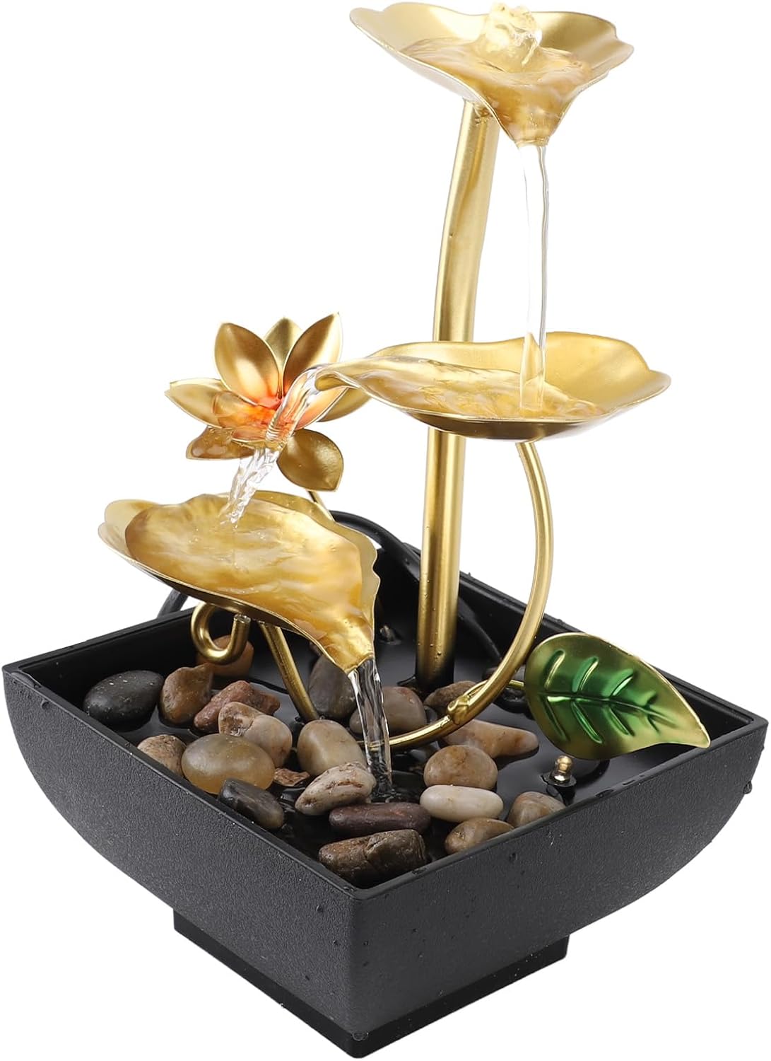 Leaf Tabletop Waterfall Fountain with LED 3 Tier