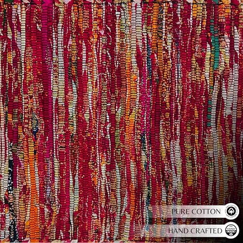 Ramanta Home Cotton Chindi Hand Woven Rug - 2x3 ft Multi Color Reversible Area Rug