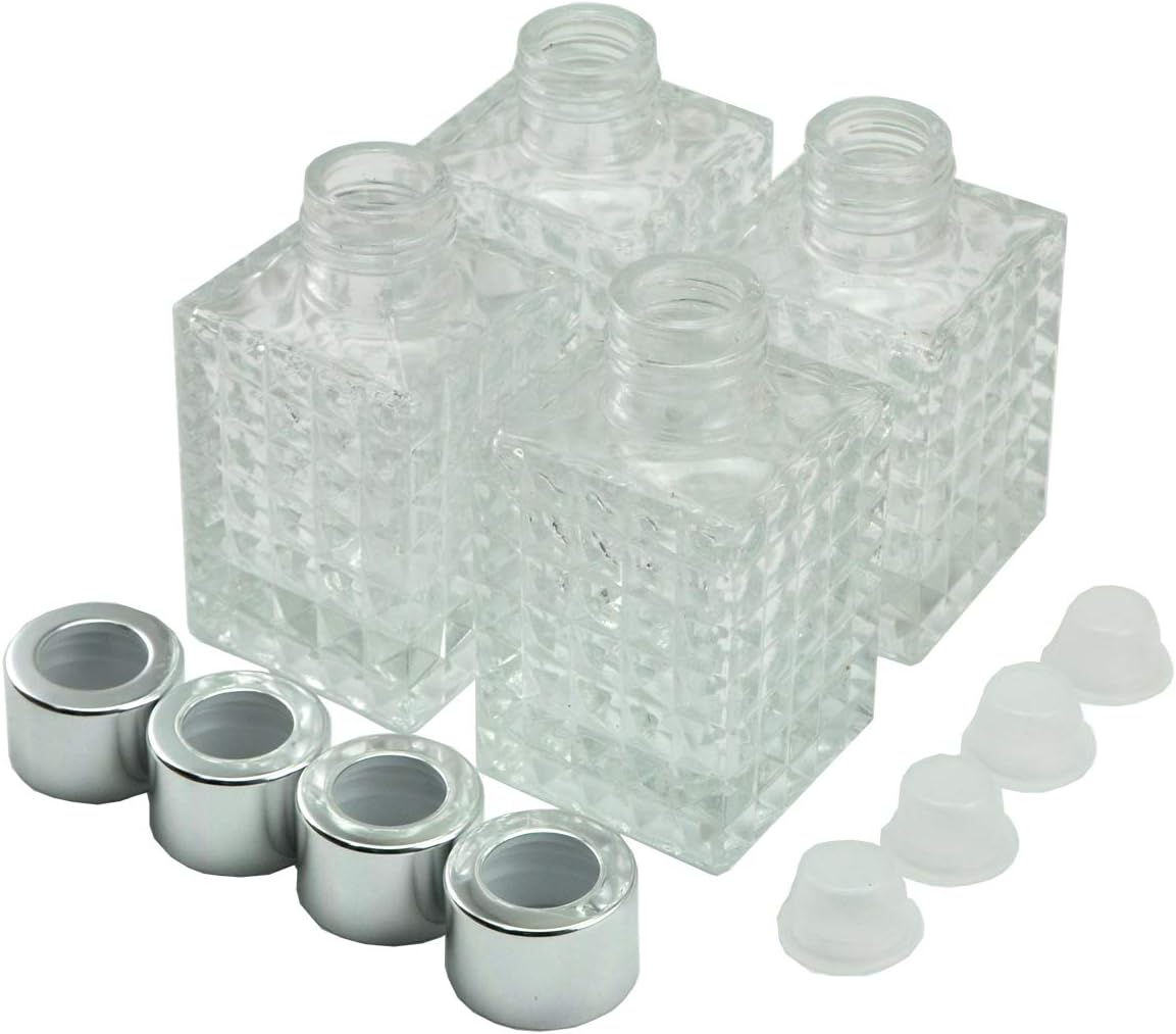 Set of 4 Diamond Embossed Glass Diffuser Bottles 100ml