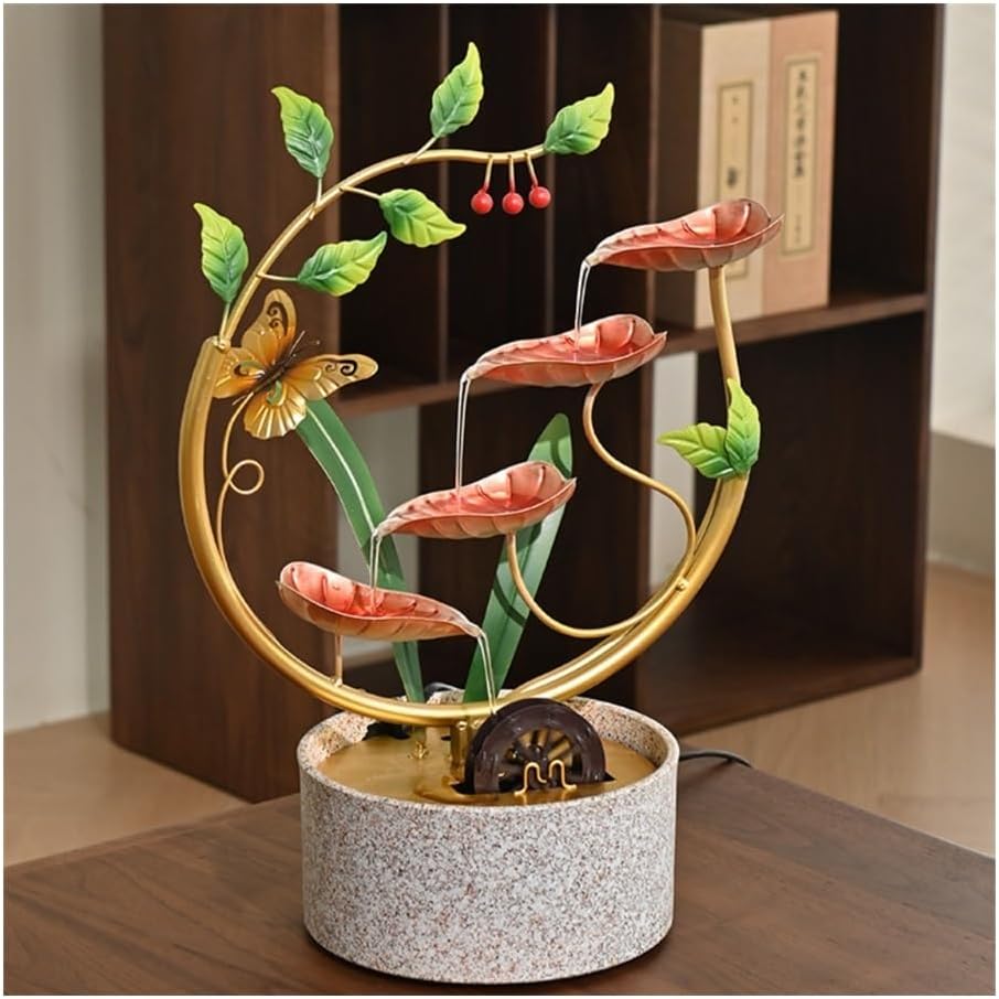 Gorttyeo Tabletop Fountain with Feng Shui Wheel Red