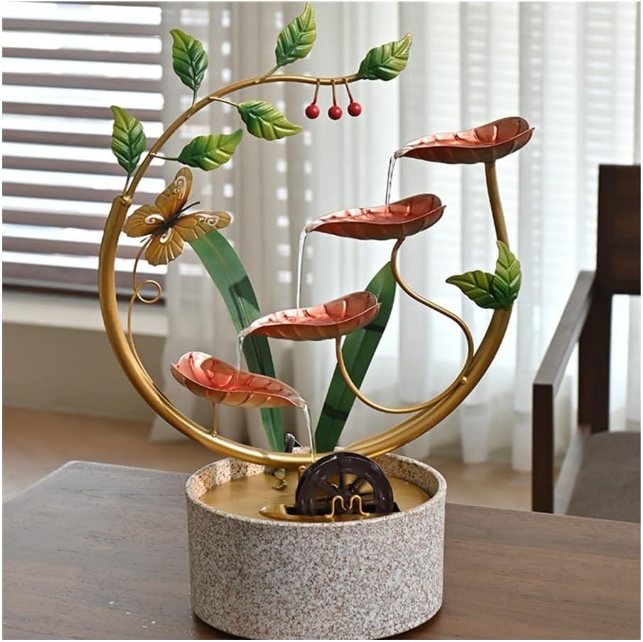 Gorttyeo Tabletop Fountain with Feng Shui Wheel Red