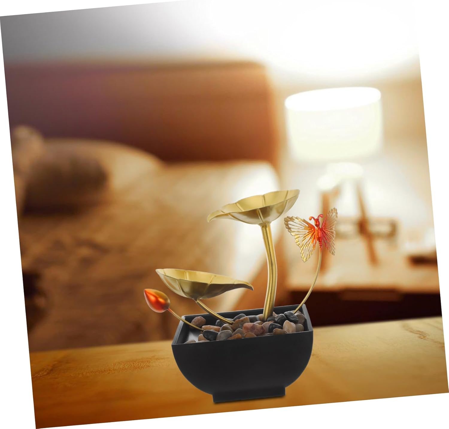 Zerodeko Leaf Indoor Tabletop Fountain with LED Light and River Rocks for Home Office Bedroom Decor