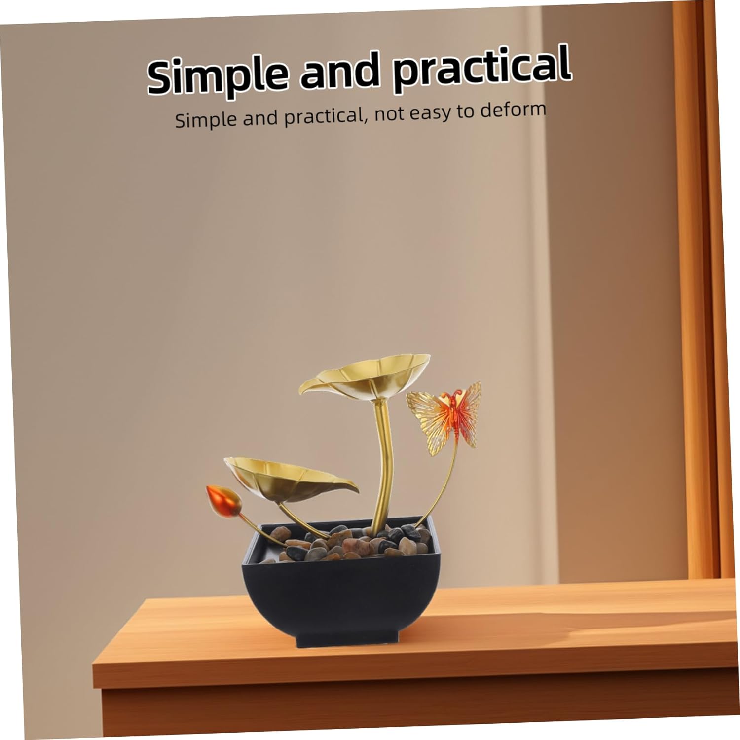 Alipis Indoor Tabletop Fountain with Golden Lotus Leaf and LED Light
