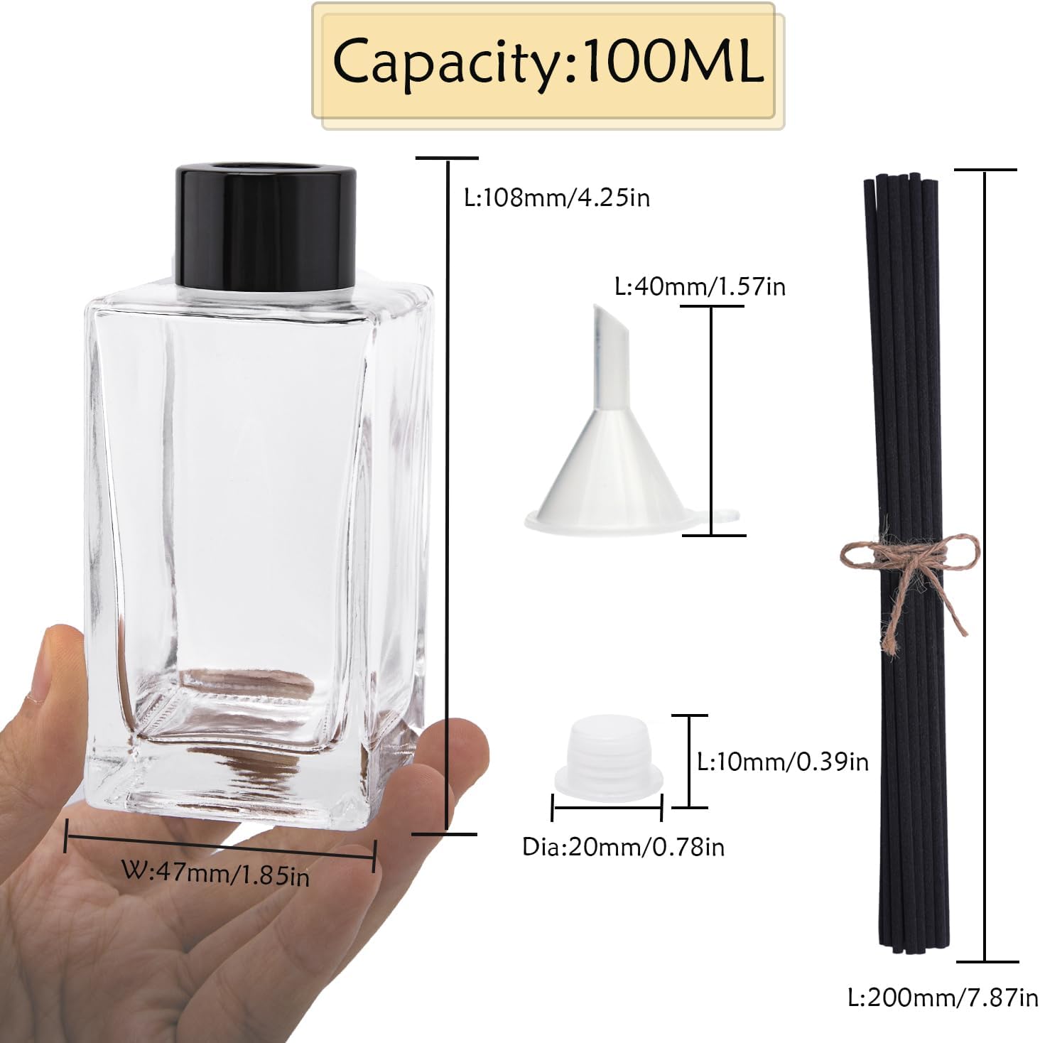 4PCS Clear Glass Fragrance Diffuser Bottles with 20 Reeds Funnel and Stoppers for Home Decor