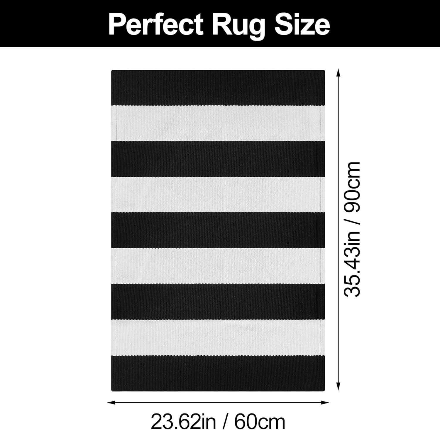 Black and White Striped Outdoor Rug 2x3 Cotton Woven