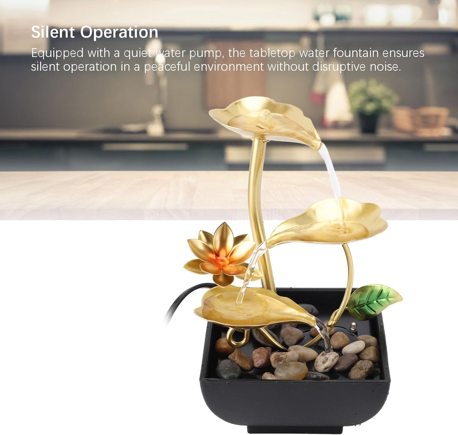 Haofy Indoor 3 Tier Leaf Fountain with LED Light and River Rocks