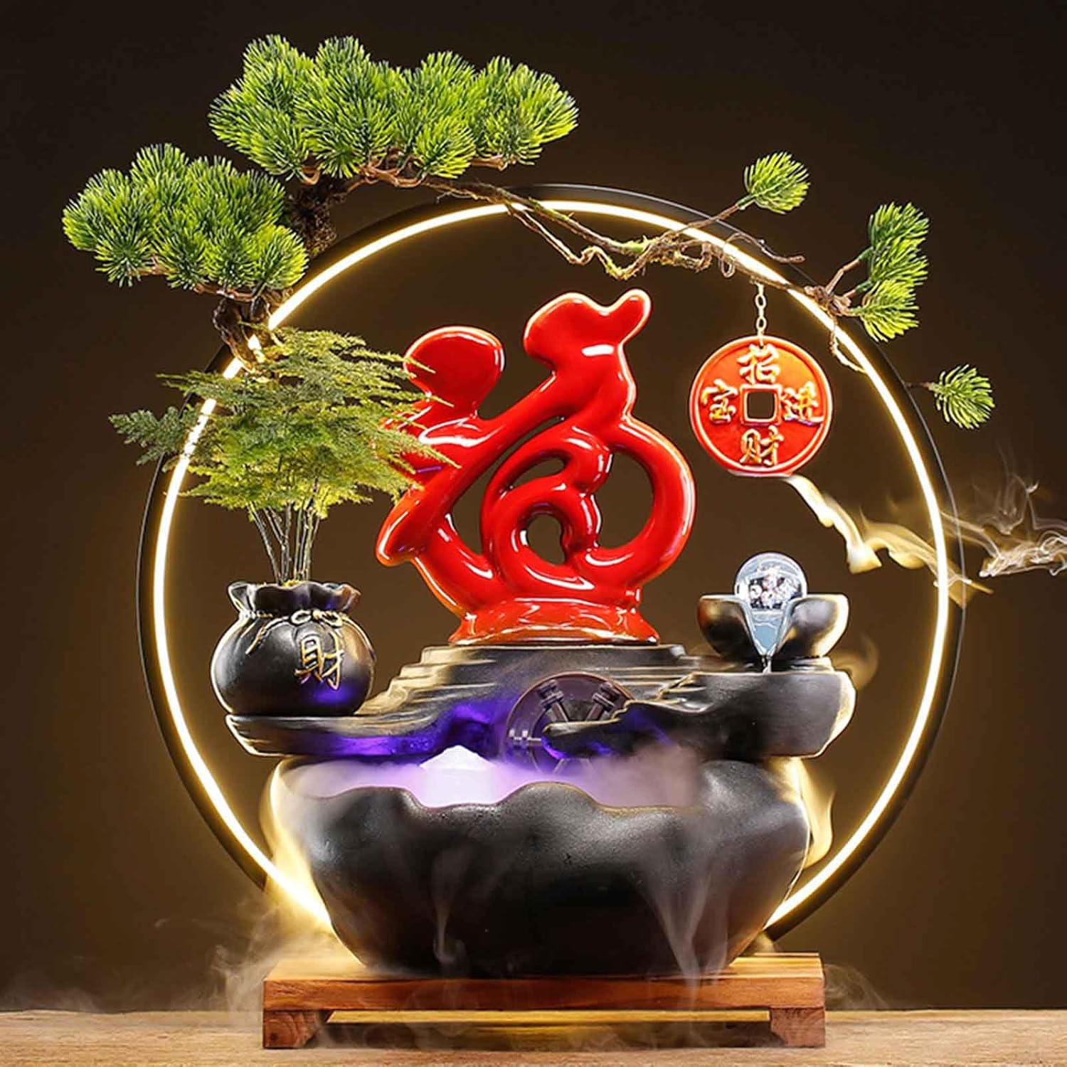 Indoor Relaxation Tabletop Fountain with Mist and LED Light