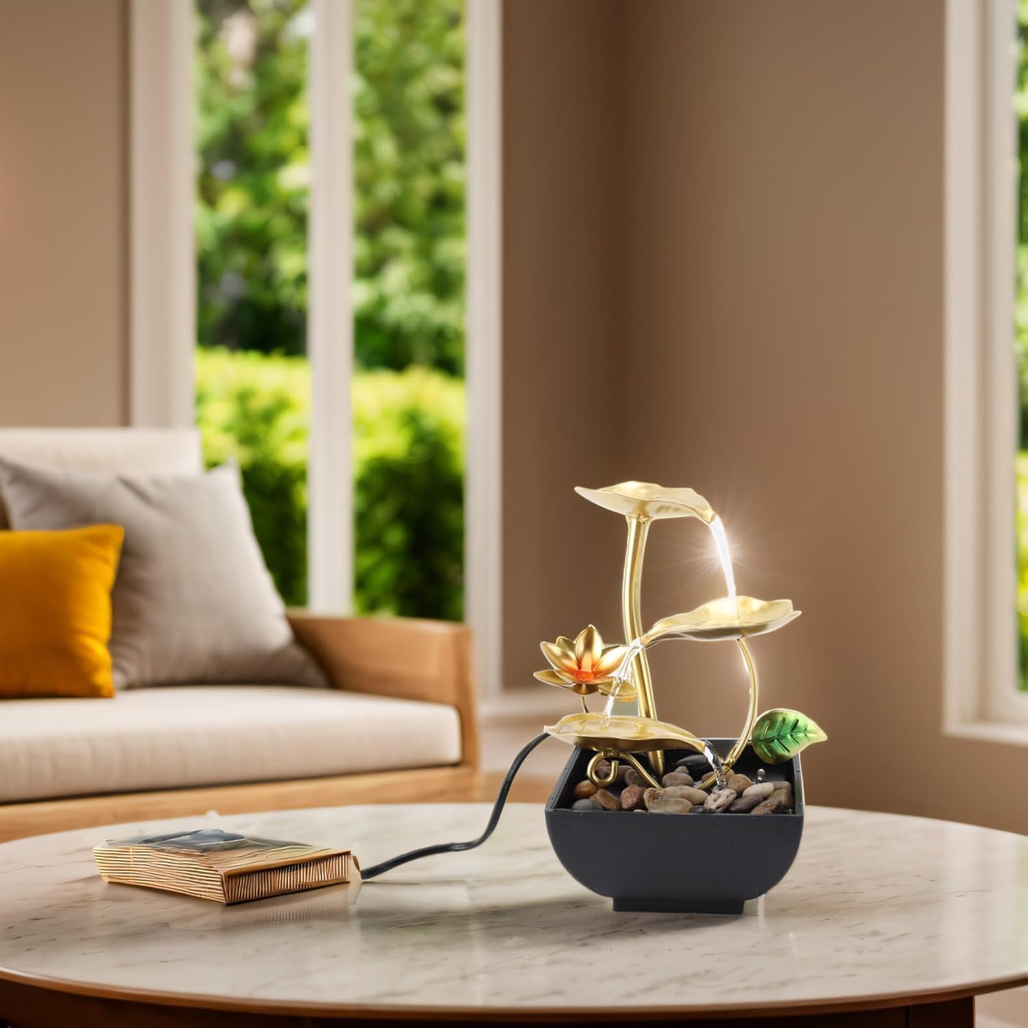 Leaf Tabletop Waterfall Fountain with LED 3 Tier