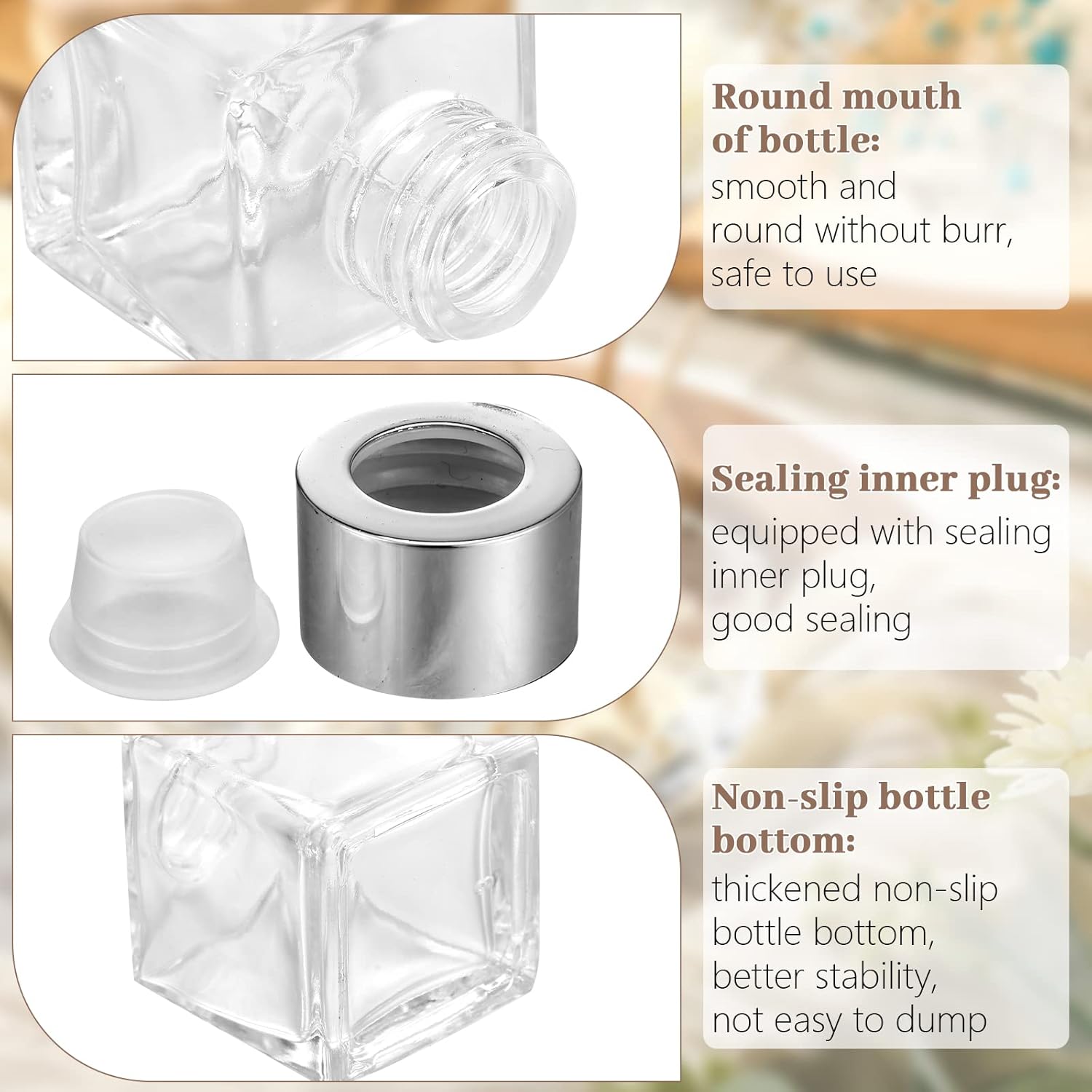 20 Piece Square Glass Diffuser Set with Silver Caps - Refillable for Essential Oils and Reed Sticks