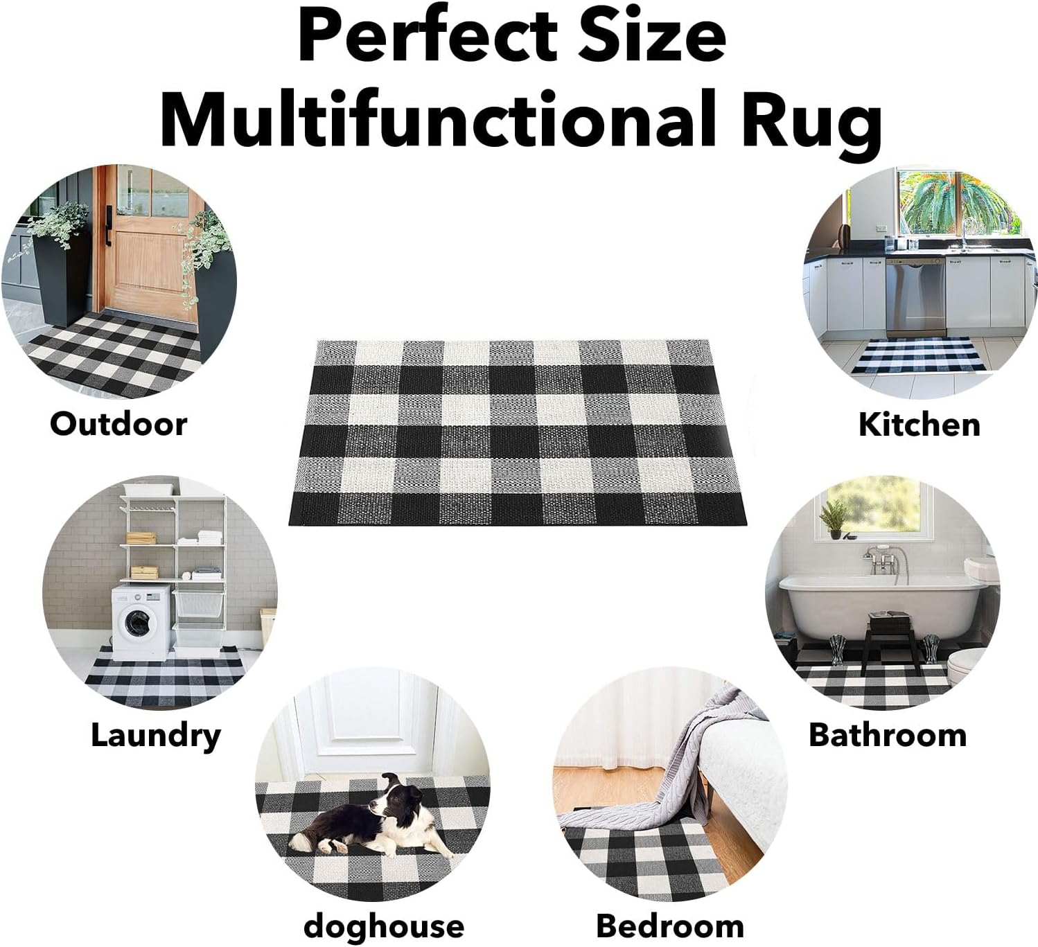 Cotton Buffalo Plaid Rug 275x43 Black White Checkered