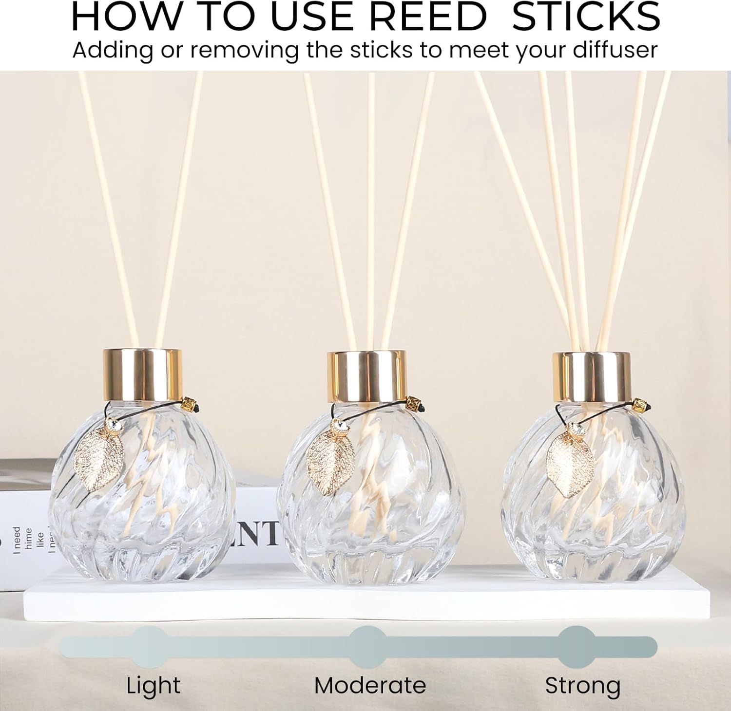 TRIFOLIC 8Pcs Reed Diffuser Set with Golden Decor